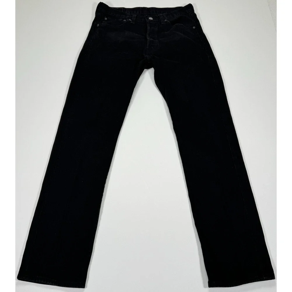 Levis 501 Mens Jeans 33x34 Black Straight Leg Button Fly Denim Classic Casual